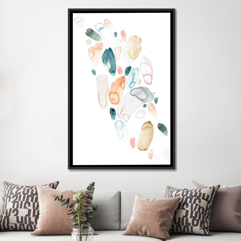 « pebbles » non disponible sur toile, H 60 po x l 40po x P 1,5 po, Toile avec cadre noir, Pas de tapis