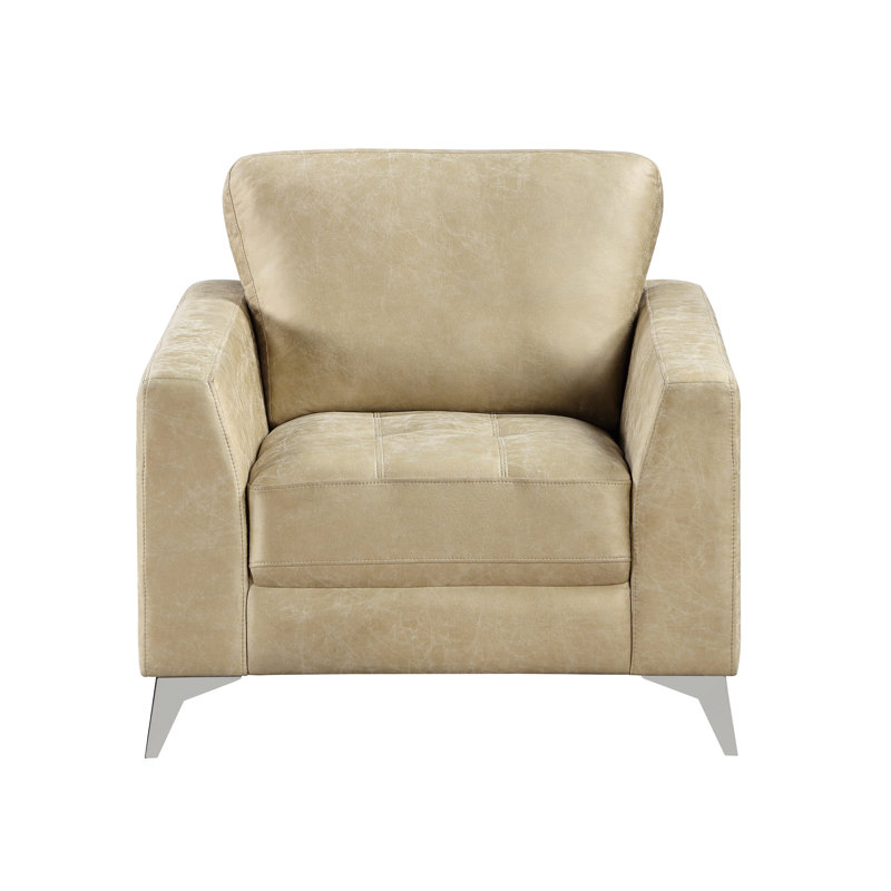 Chaise à assemblage simple avec microfibre de sable, bois massif, pieds en métal argenté 34,76 po Largeur du revêtement en microfibre sable