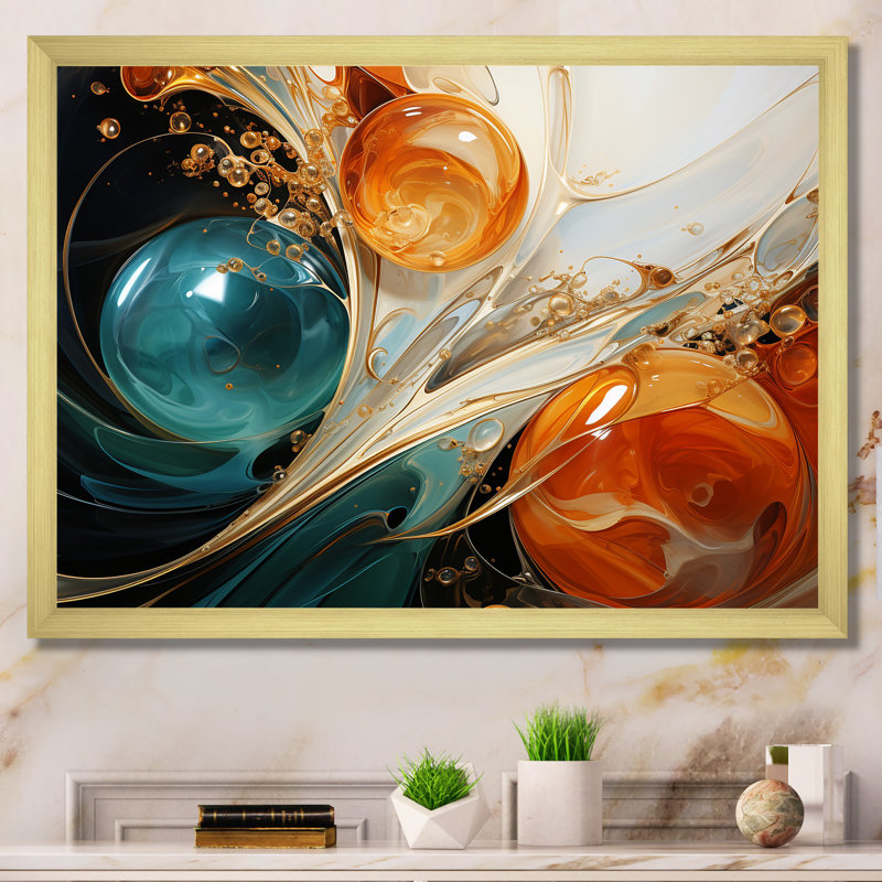 Tempête blanche blanche, bleue et orange - Peinture abstraite, art mural, H 34 po x l 44 po x P 1,5 po