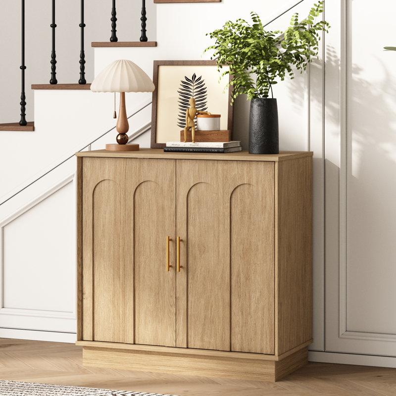 2 - Door Accent Cabinet With Adjustable Shelves & Arched Doors, 31.5" Minimalist Credenza For Living Room Kitchen Dining Room
