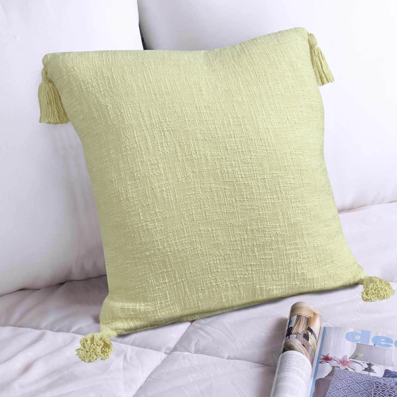 Housse de coussin décoratif couleur unie 100% coton faite à la main Everyday, Polyester/ bourre en polyester, Jaune