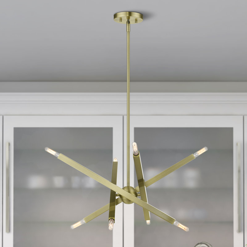 Lustre linéaire moderne Spoutnik à 8 lumières Manique, Laiton antique