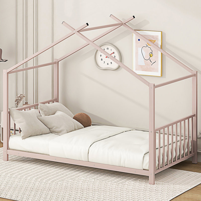 Lit plateforme simple en métal, Rose