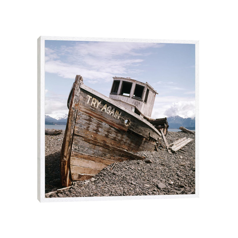 1980S Try Again Boat Wreck Homer, Alaska USA - Print on Canvas, White Framed, 66.04 cm H x 66.04 cm W