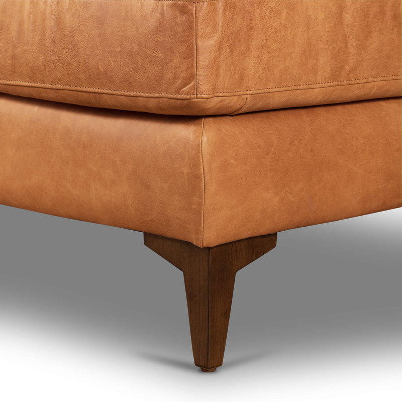Calle 114" Full-Grain Genuine Italian Sectional Sofa, Cognac Tan Genuine Leather, Walnut, Left Hand Facing
