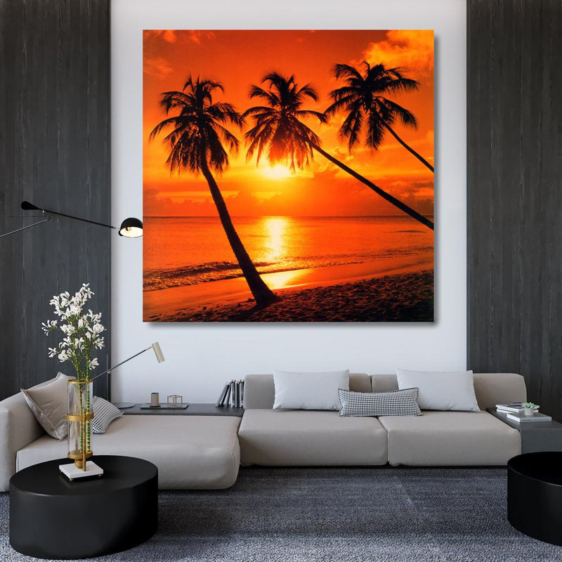 Coucher de soleil tropical, H 36 po x l 36 po