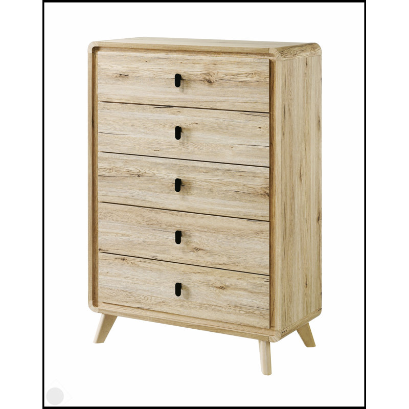 Commode Mid-Century en bois avec cinq tiroirs spacieux, une finition en bois chaleureux et un grand rangement pour les maisons modernes