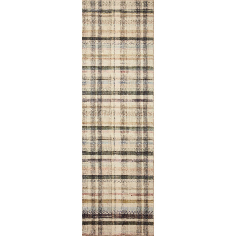 Elysian Ivory Striped 60" x 24" Wool-Synthetic Blend Easy-Care Rug