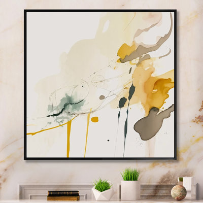 Touched By Mustard Yellow And Ultimate Gray II - Abstract Liquid Ink Wall Art