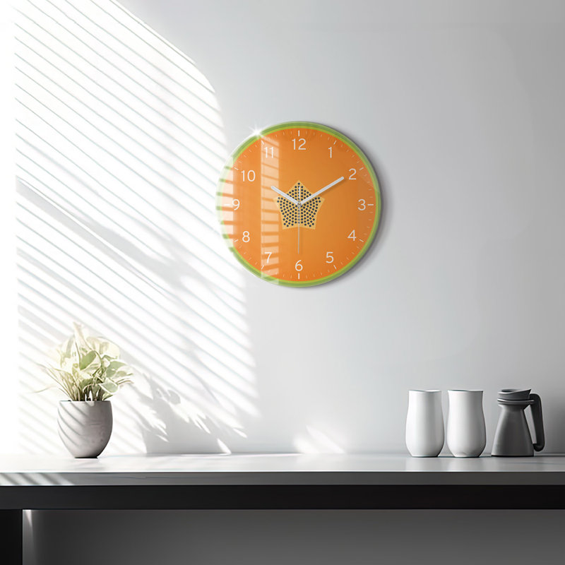 Glass Wall Clock, Orange/White