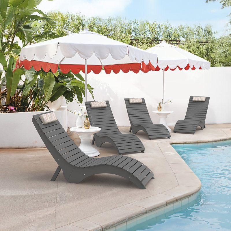 Aquawave Ergonomic In-Pool and Patio Chaise Lounges with Woodgrain Design and Anti-Drift Base (Set of 4), Neutral Gray