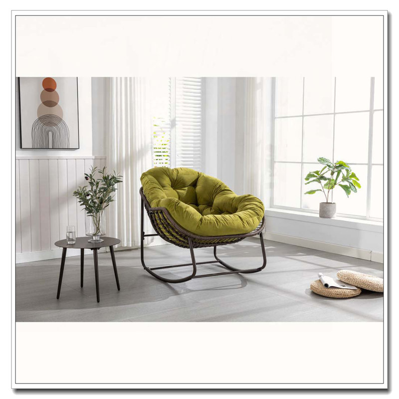 Chaise berçante d'extérieur en rotin, Vert olive