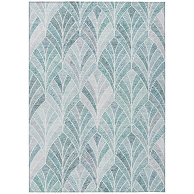 10' X 14' Aqua Mint Green Geometric Washable Indoor Outdoor Area Rug