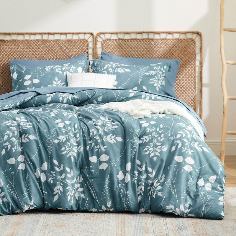 Bedsure Bed in a Bag - Reversible Flroal & Plant Pattern Printed with Comforters, Sheets, Pillowcases & Shams, 89GSM, Gray