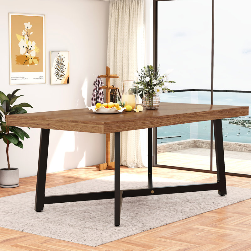 71" Farmhouse Dining Table For 4-6 People, Brown