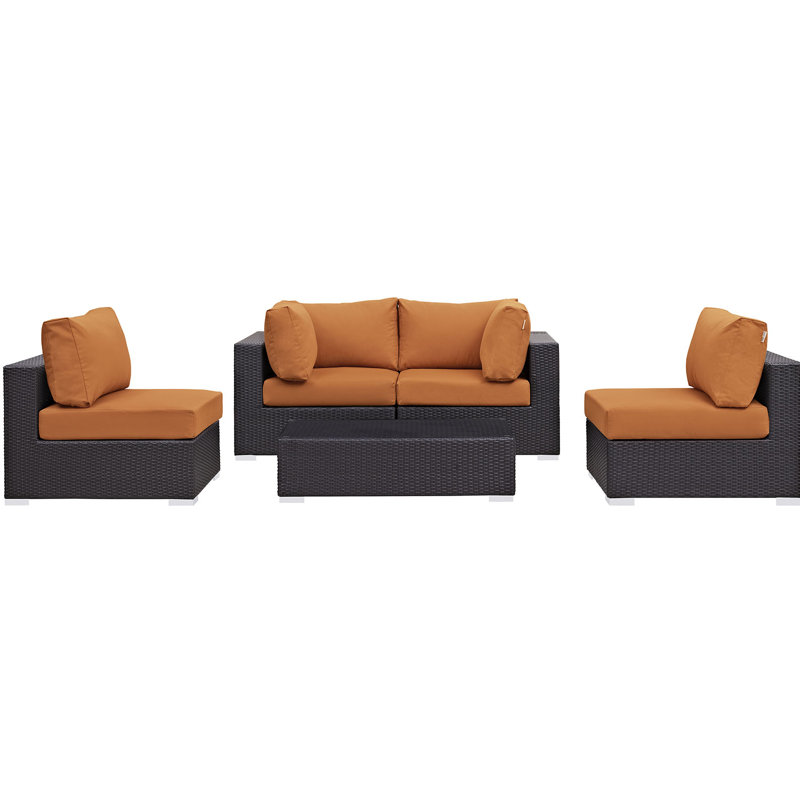 Convene 5 Piece Deep Seating Group with Cushion, Orange