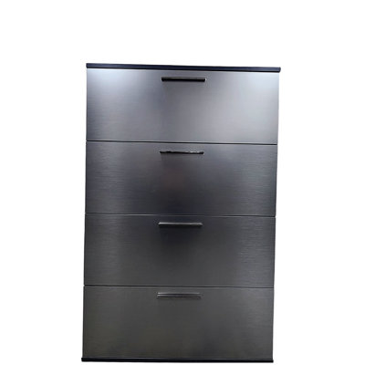 Bliss Glossy Four-Drawer Jumbo Chest in Metallic Gray