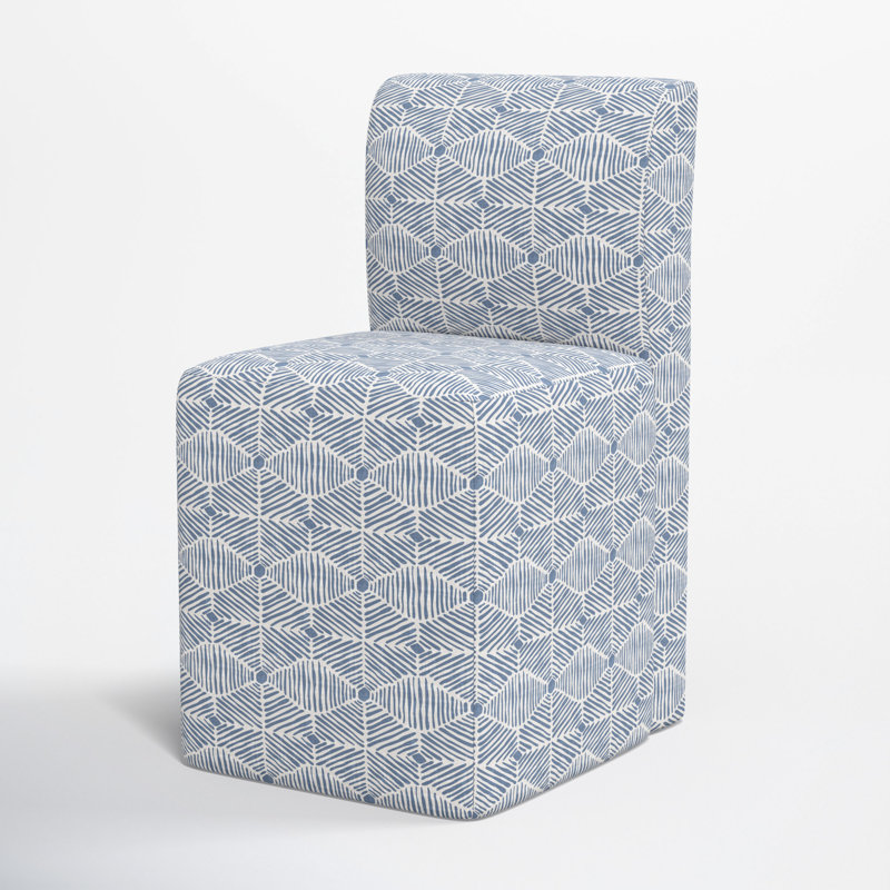 Chaise rembourrée avec roulettes Mendy, Bleu délavé diamant peint