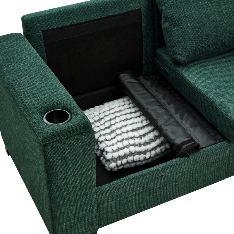 Salon à 5 places, rangement dans les accoudoirs et sous le siège, accoudoirs carrés, accoudoirs confortables, coussin à ressorts hélicoïdaux, dossier