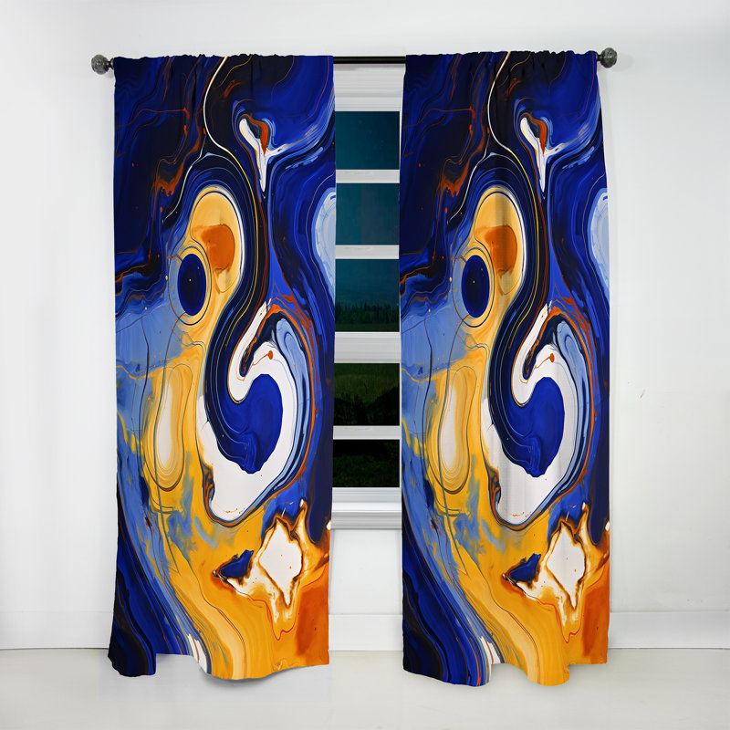 Artem - Liquid Ink Abstract Room Darkening Curtain - 1 Panels, 52" W x 95" L