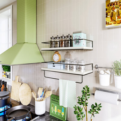 2 Piece Metal Floating Shelf with Towel Bar