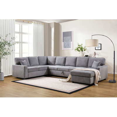 Canapé modulaire en chenille de 137 po de largeur avec méridienne orientée vers la droite, rangement sous le siège et coussins décoratifs