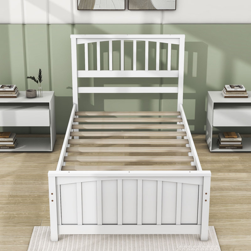 Twin Wood Platform Bed, White