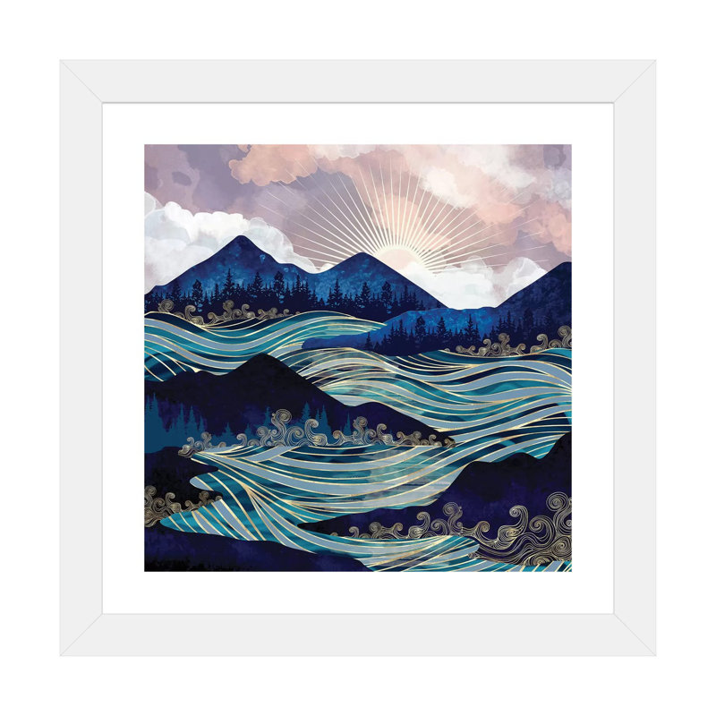 Ocean Sunrise - impression d'art graphique, Papier encadré blanc, Blanc, H 24 po x l 24 po x p 1 po