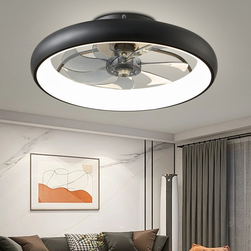 20'' Dianeshia Flush Mount Dimmable Ceiling Fan with LED Lights, Black