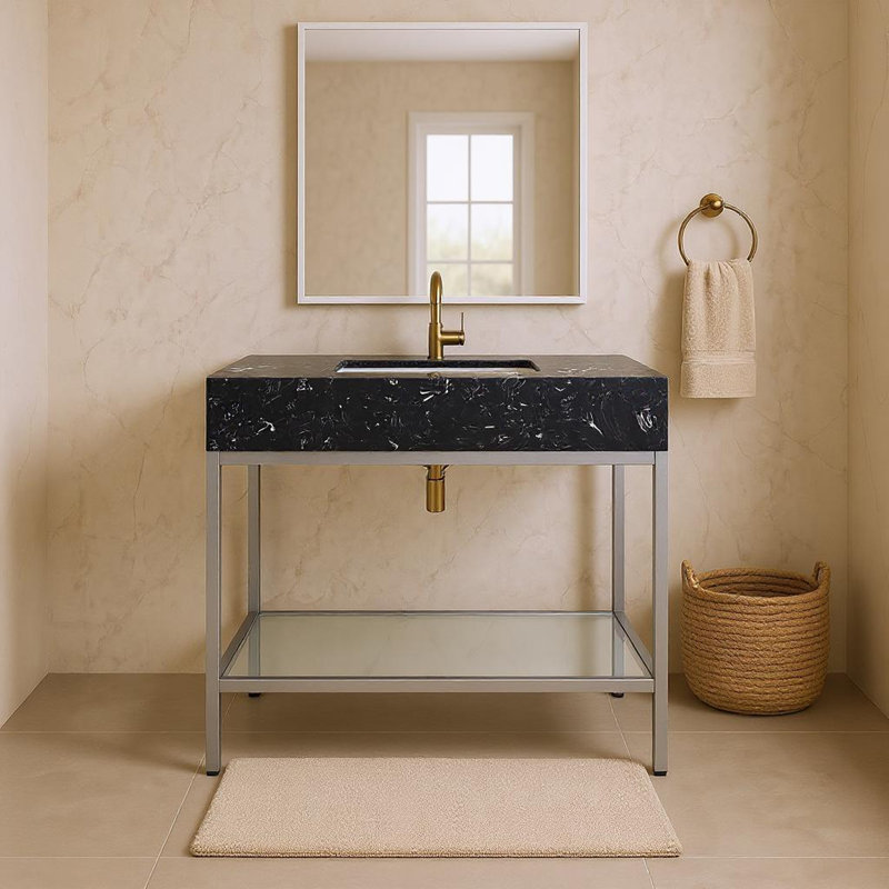 Marmo 36" Single Bathroom Vanity, Black, Brushed Chrome