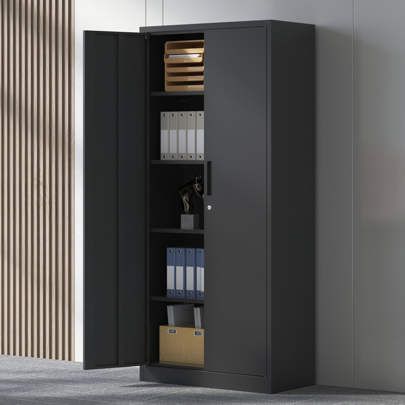 Armoire de rangement 35,4 po à 4 tablettes, armoire de bureau en métal avec tablettes réglables et porte verrouillable, Noir