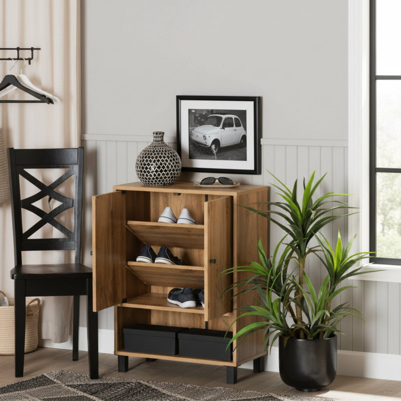 Armoire à chaussures moderne et minimaliste, brun et noir