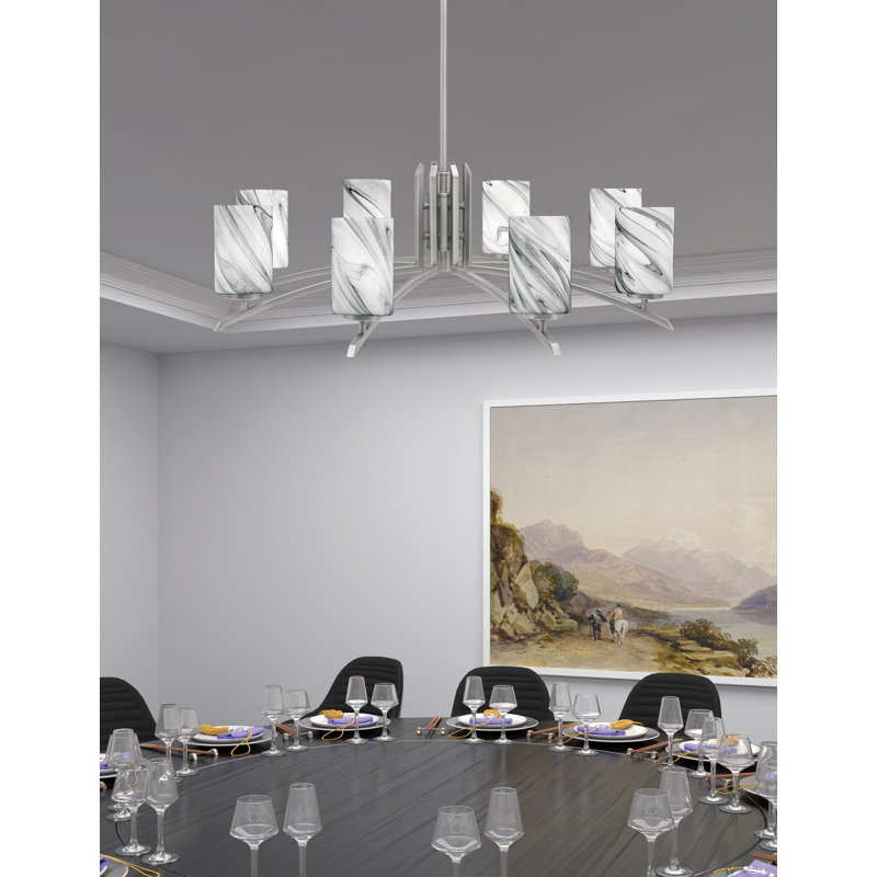 Lustre lumineux avec verre tourbillon onyx 4 po, H 58,25 po x l 34 po x P 34 po, Graphite, 8