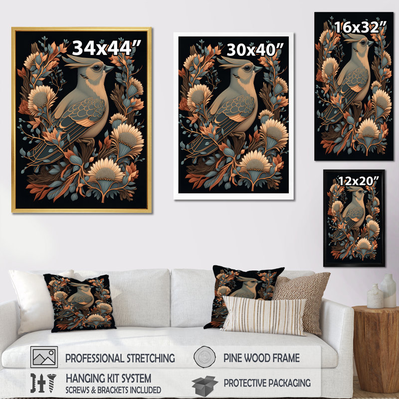 «Cardinal Bird In Faded Retro Tones I», reproduction sur toile, H 44 po x l 34 po x P 1,5 po, Cadre flottant blanc