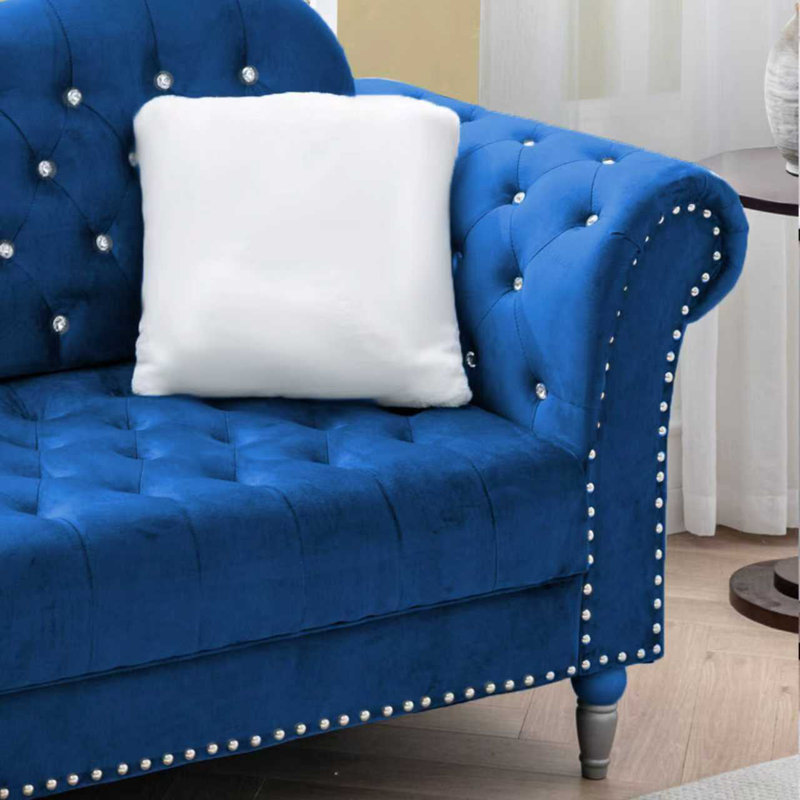 Causeuse en velours 66,5 po, Chesterfield capitonné Crystal Diamond, bleu, Bleu