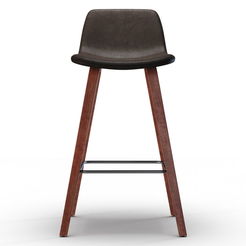 Addy 26" Brown Faux Leather Counter Stool with Wood Legs
