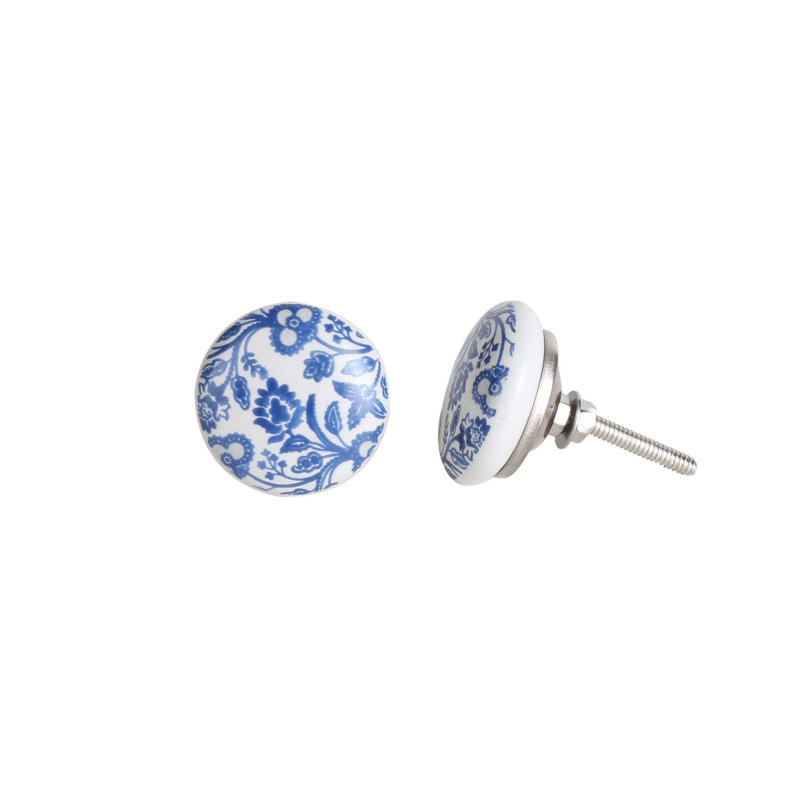 Blue and White Ceramic Round Drawer Knobs Set of 10