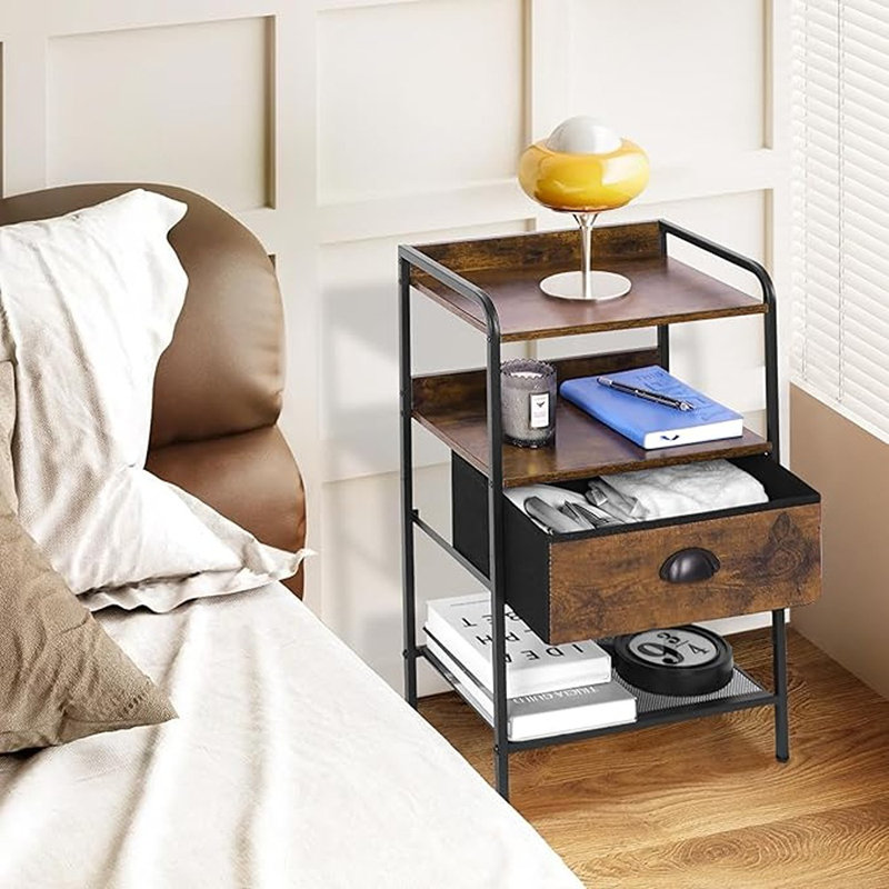 Night Stand With Fabric Drawer End Table With Smooth Edges Side Table With Storage Mesh Shelf Nightstand With Open Shelves For Bedroom, Living Room Decor Bedside Table Rustic (rustic Brown)