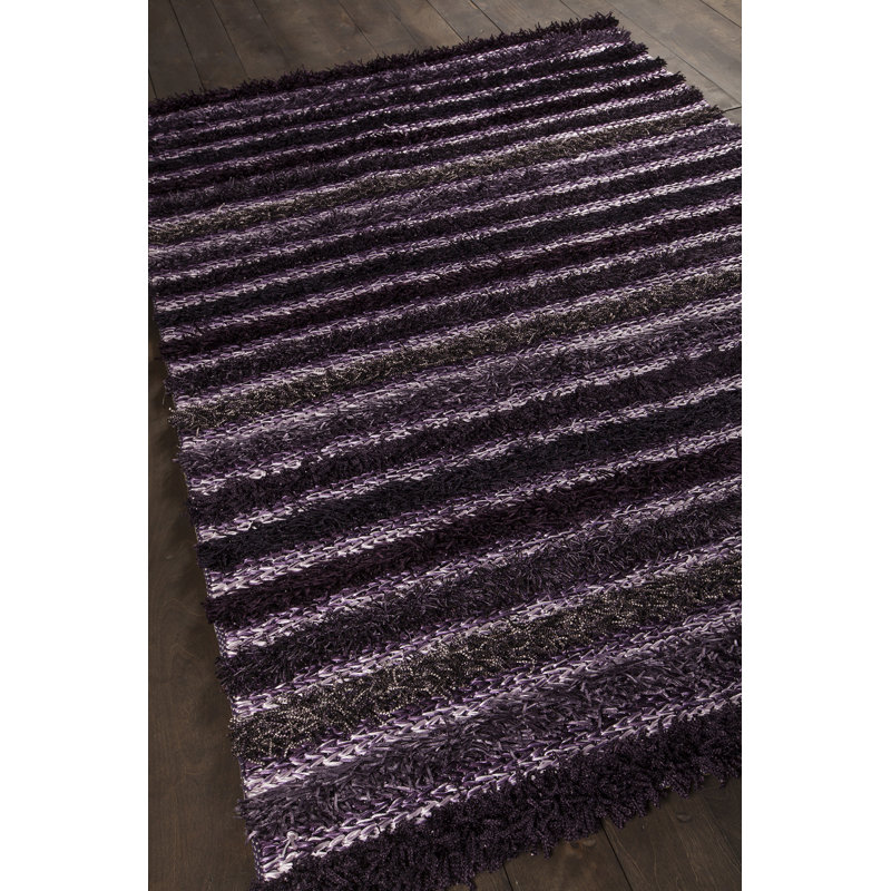 Lavasa Hand Loomed Striped Area Rug in Purple/Grey, Rectangle 5' x 7'6"