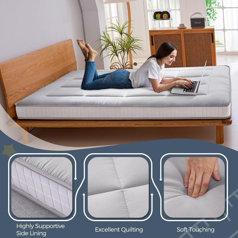 Matelas de futon de plancher de 6 pouces d'épaisseur, matelas de sol japonais pliable, tapis Tatami, Gris