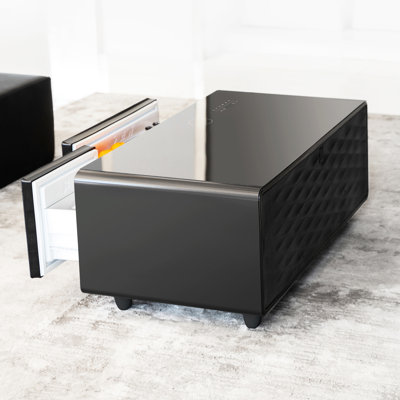 Black Smart Coffee Table With Dual Refrigerator, Wireless Charging, , Atmosphere Luxury Built-In Fridge, Charge, Audio, Matte