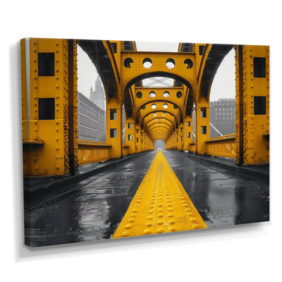 Art mural jaune, noir, symphonie de pont I - Ponts, salon d'art mural