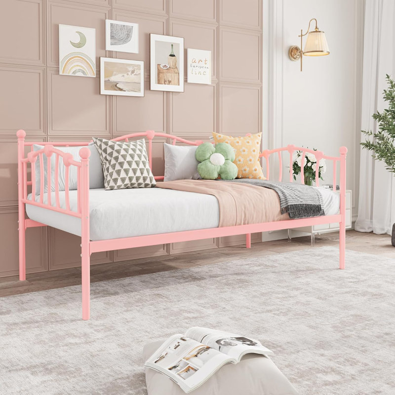 Twin Daybed – Pink, Stylish Headboard, Space-Saving, Pink