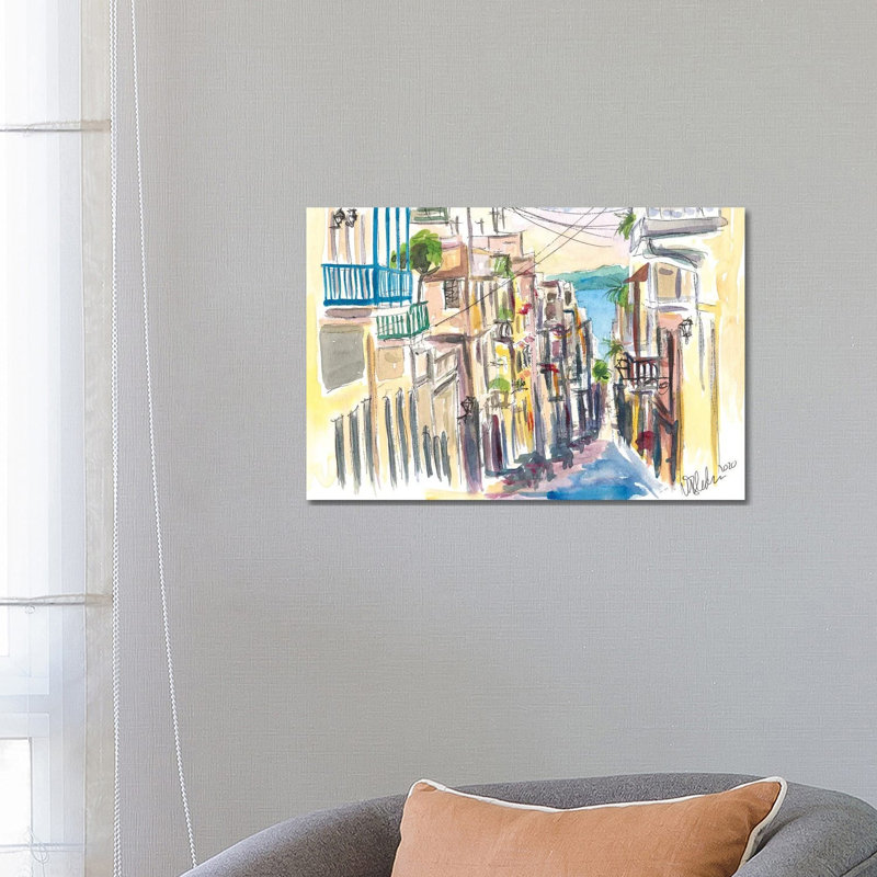 San Juan Puerto Rico Street Scene With Harbour View by Markus & Martina Bleichner - Wrapped Canvas Painting