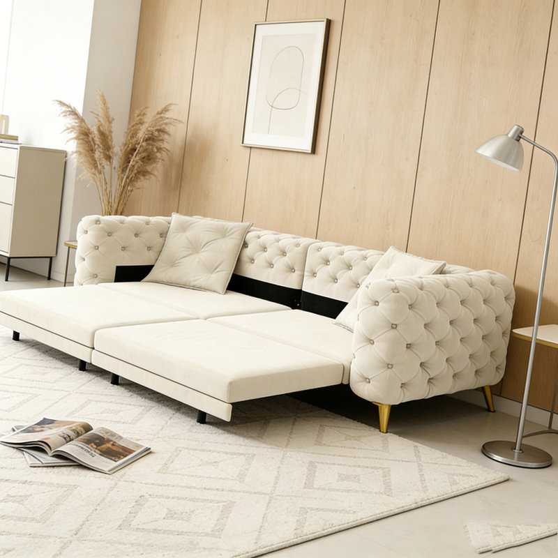 97.7" 3-in-1 Convertible Sleeper Sofa, Beige+White