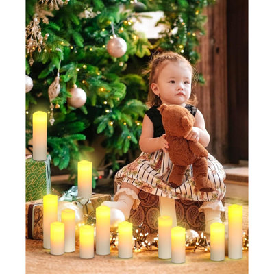 LED flameless Candles, Fireplace Decorations, Battery Candles, 12 Ivory Wax Candles, with Remote Timer Without Batteries