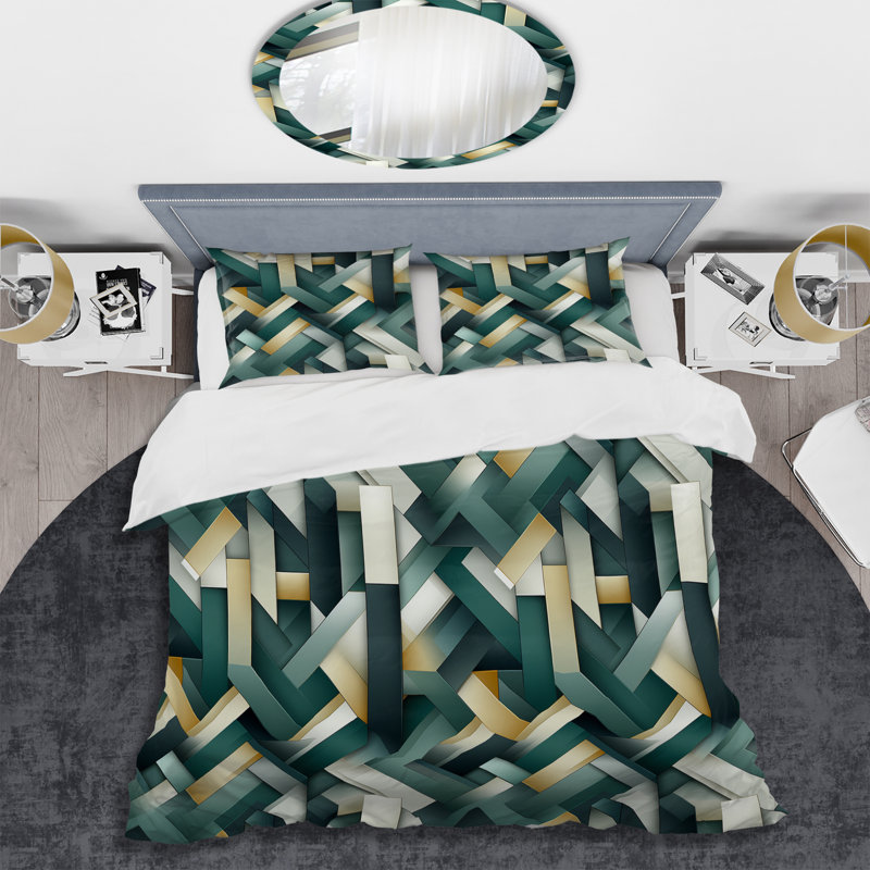 Natural Tones Grey And Beige Mosaic Geometric Shapes Duvet Cover, Twin Duvet Cover + 1 Standard Sham, Geometric Shapes 11