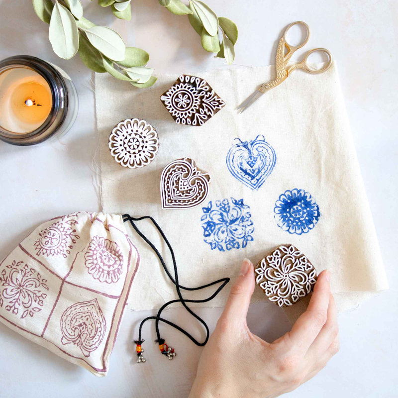 Four Assorted Design Wooden Printing Blocks