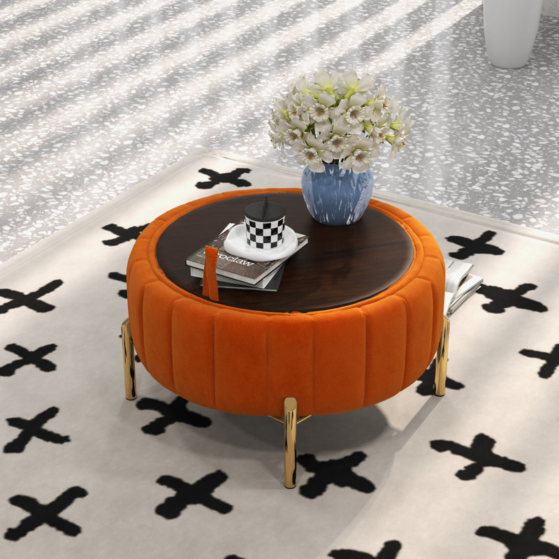 Repose-pieds rembourré avec rangement Rilee, Velours orange