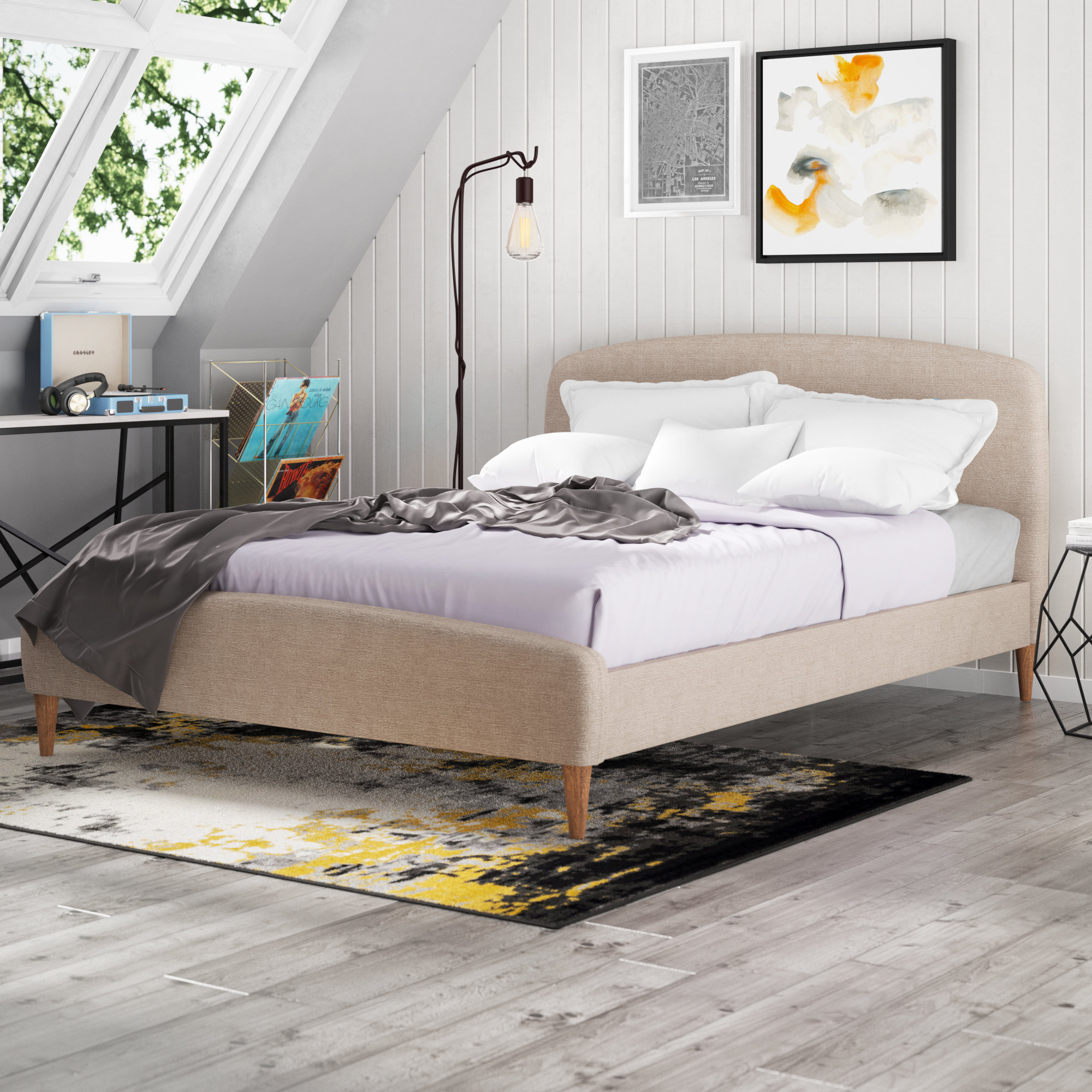 Trule Teen Trahan Upholstered Platform Bed Color Light Beige Size Queen